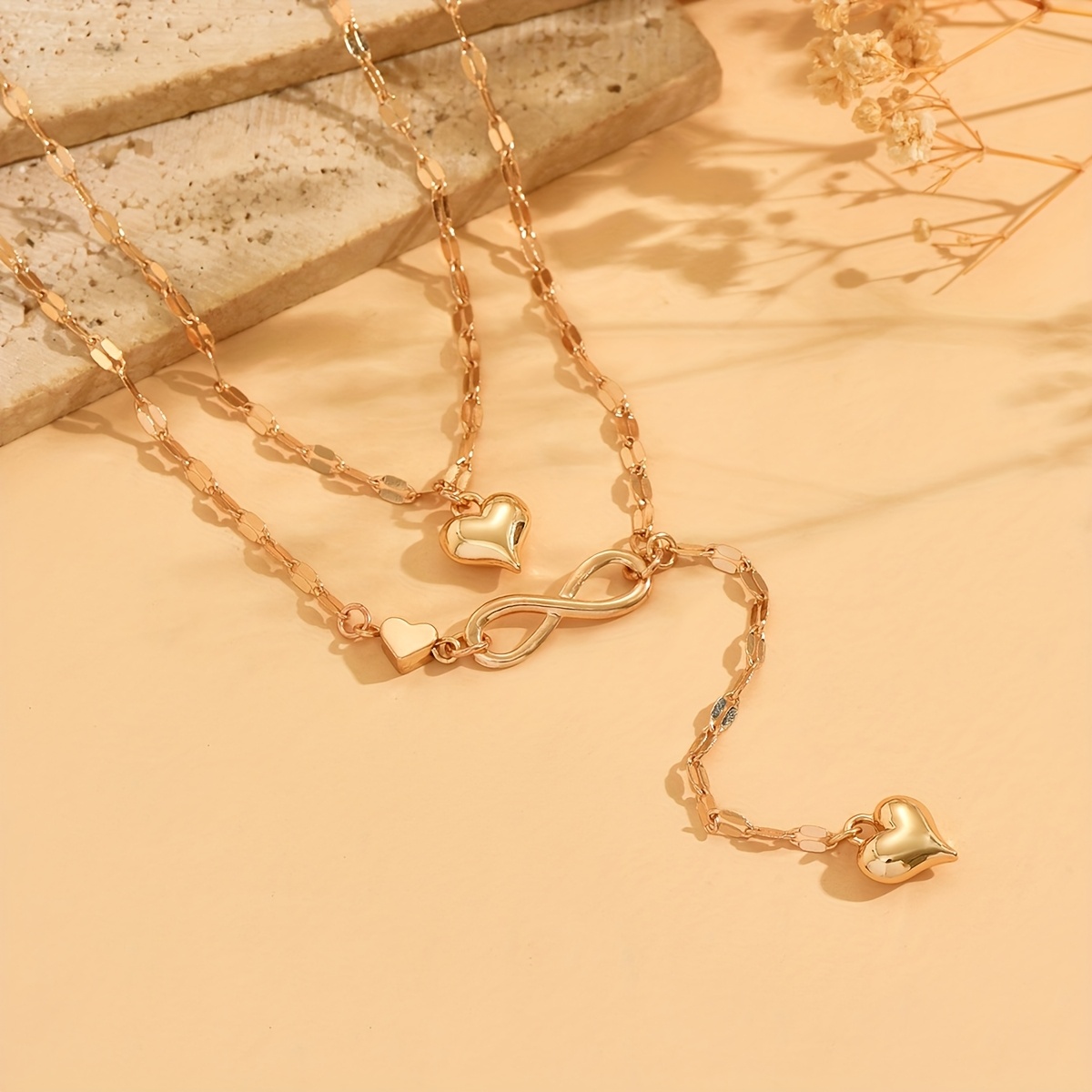 2pcs Women's Layered Heart & Infinity Pendant Necklace Set